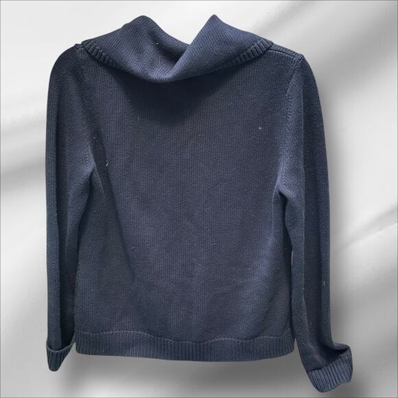 Vineyard Vines Navy Blue Knit Sweater M Cotton Cashmere Blend Toggle FLAW - Picture 7 of 10